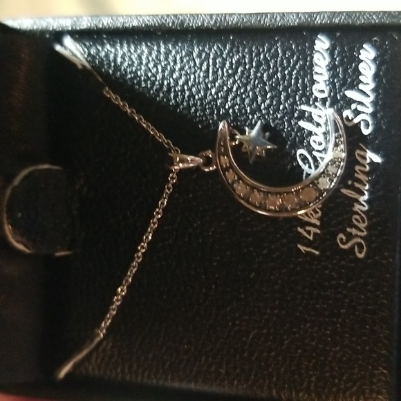 Macy's 14k gold over sterling silver and diamond moon and star necklace - Picture 5 of 10